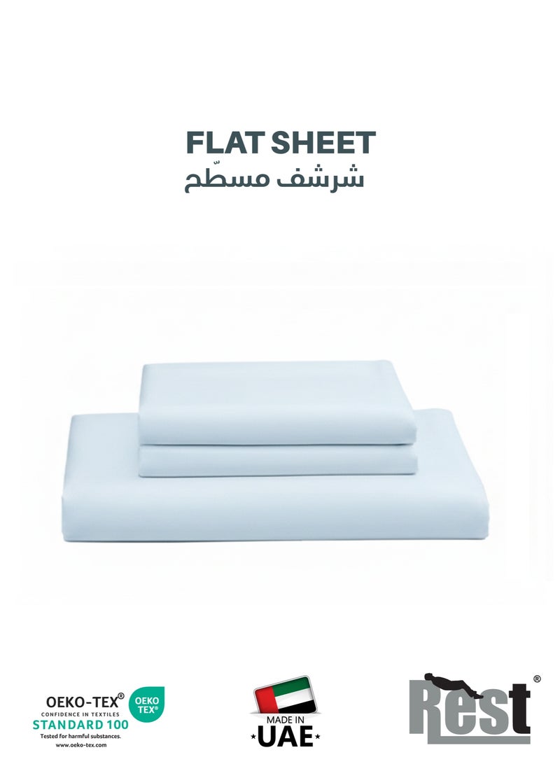 REST 3-Piece Sky Blue Plush 220x240  Flat Bedsheet Set Includes 1 Deep Pocket Flat Bedsheet and 2 Pillow Covers, Breathable and Machine Washable - Image 1